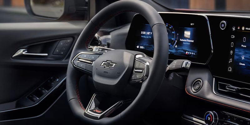 Close up view of the steering wheel of a Chevrolet Equinox